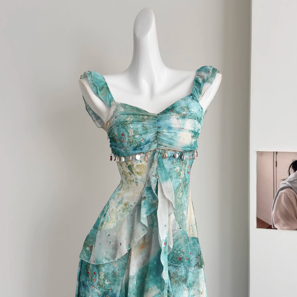 Fairy Fringed Ruffled Print Dress