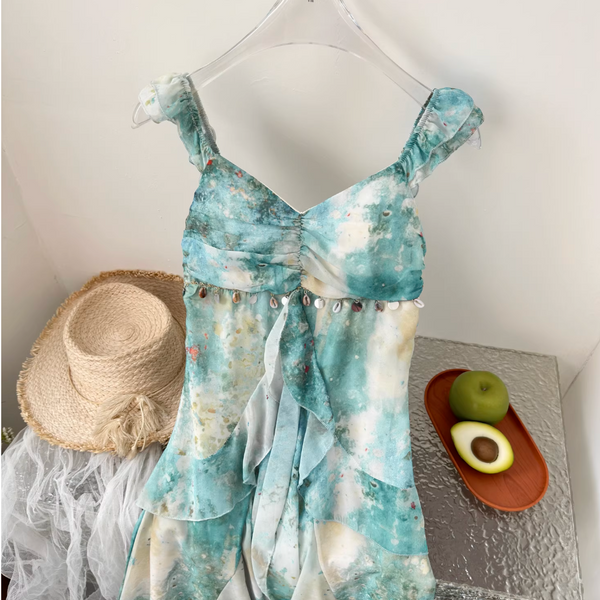 Fairy Fringed Ruffled Print Dress