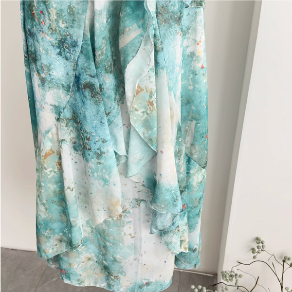 Fairy Fringed Ruffled Print Dress