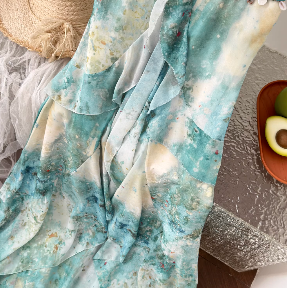 Fairy Fringed Ruffled Print Dress