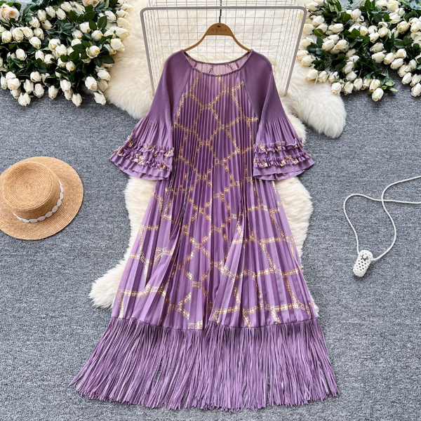 Round Collar Loose-fit Draped Dress