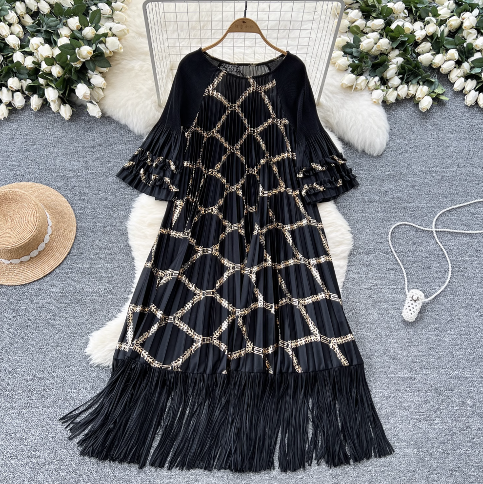 Round Collar Loose-fit Draped Dress