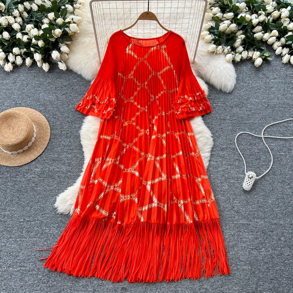 Round Collar Loose-fit Draped Dress