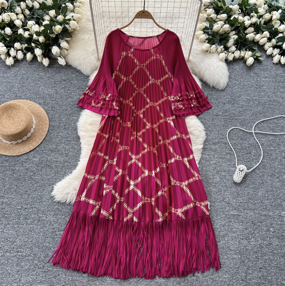 Round Collar Loose-fit Draped Dress