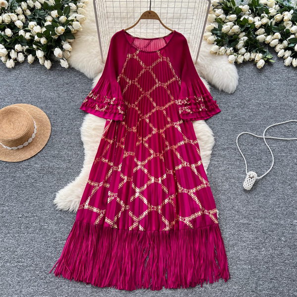 Round Collar Loose-fit Draped Dress