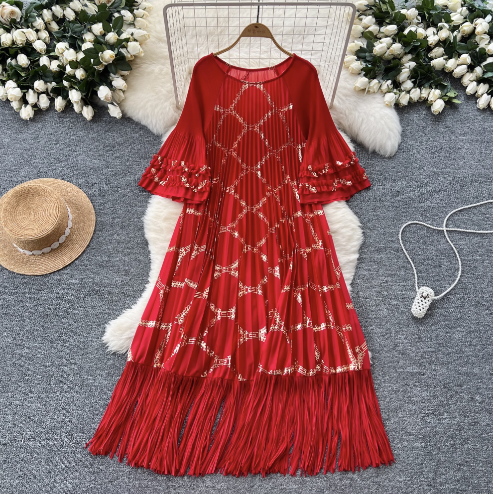 Round Collar Loose-fit Draped Dress