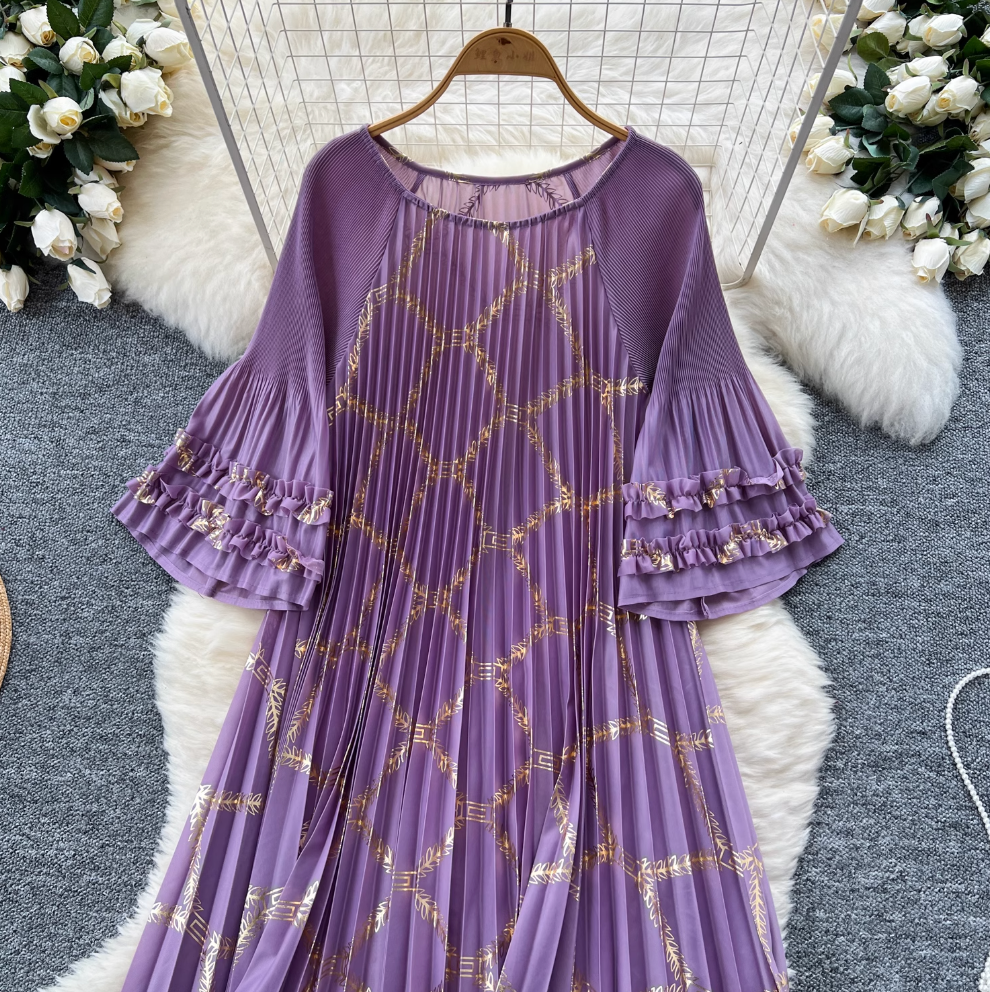 Round Collar Loose-fit Draped Dress