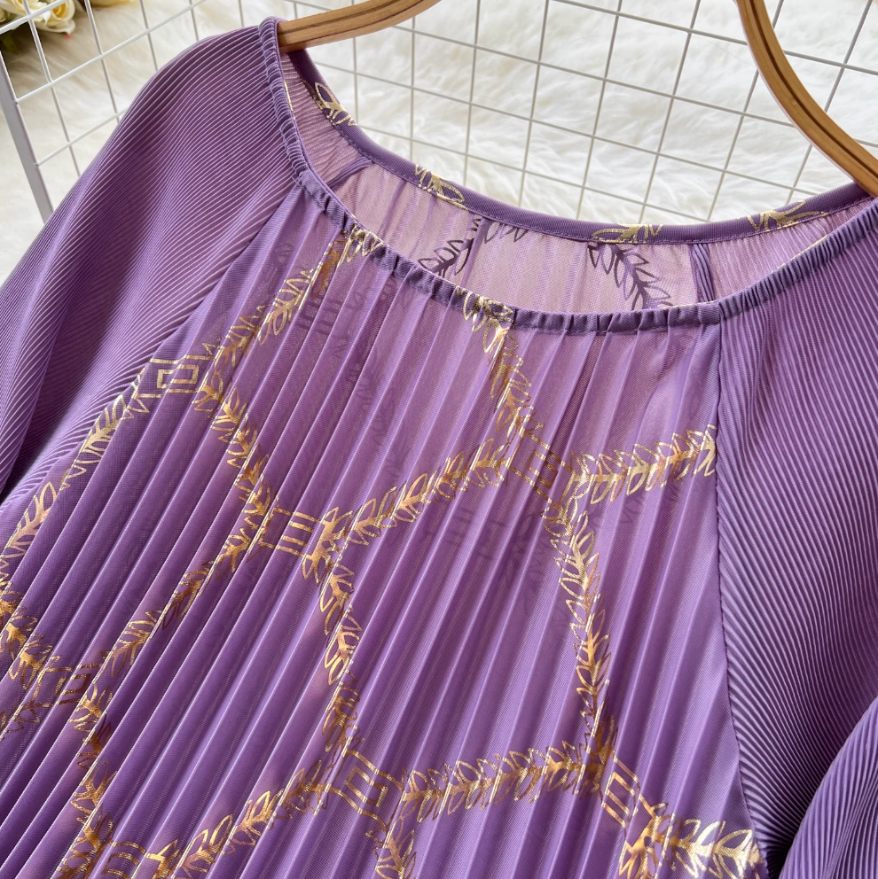 Round Collar Loose-fit Draped Dress