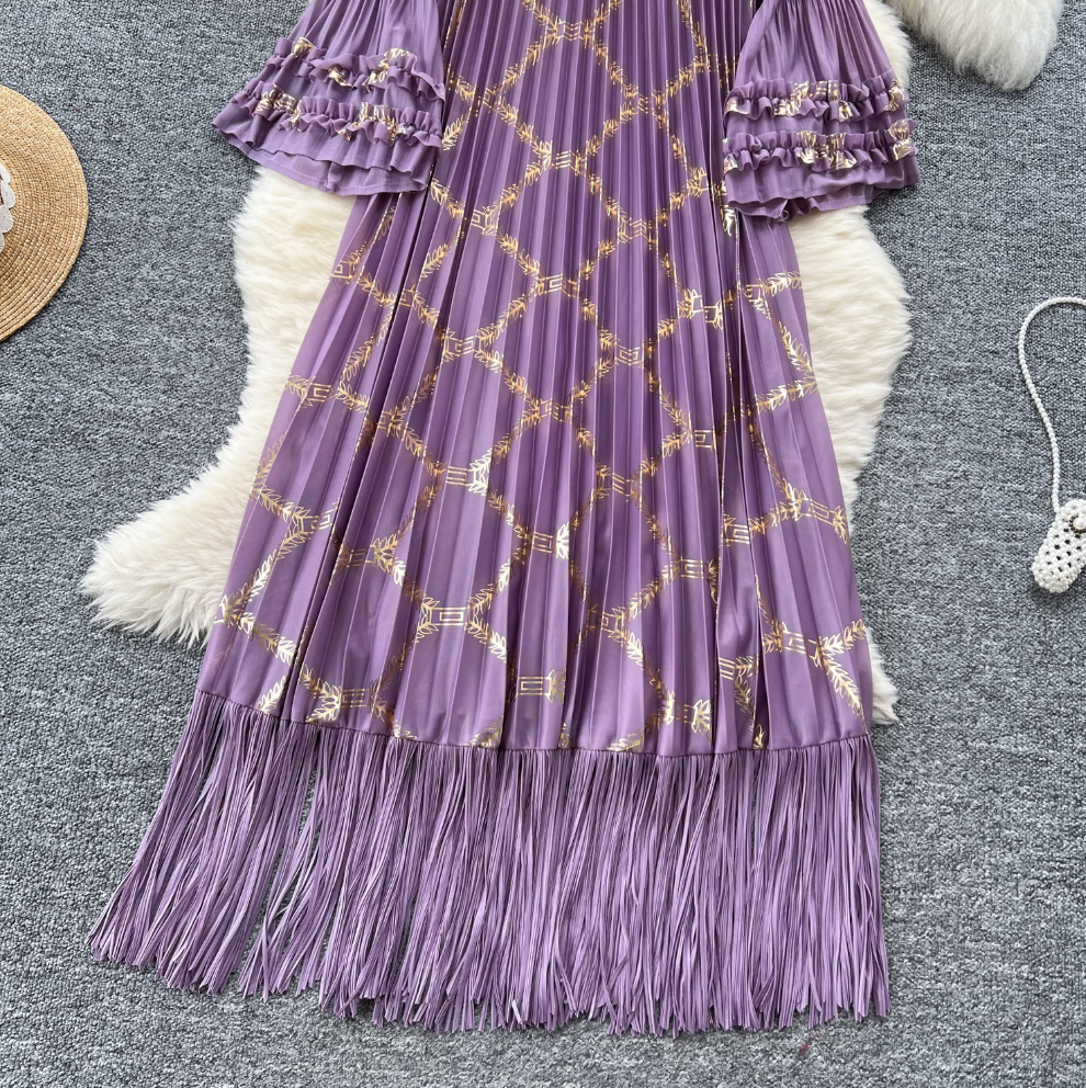 Round Collar Loose-fit Draped Dress