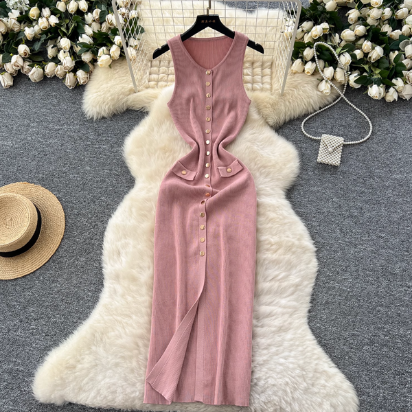 Sleeveless Single-breasted Knitted Dress