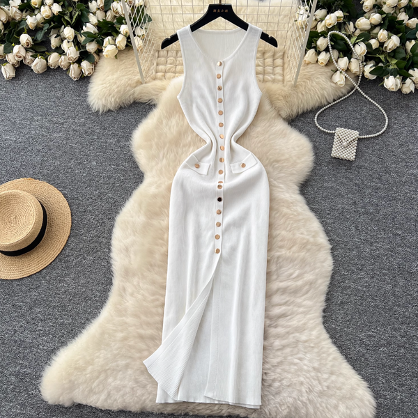 Sleeveless Single-breasted Knitted Dress