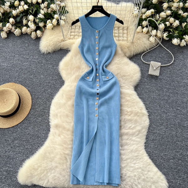 Sleeveless Single-breasted Knitted Dress