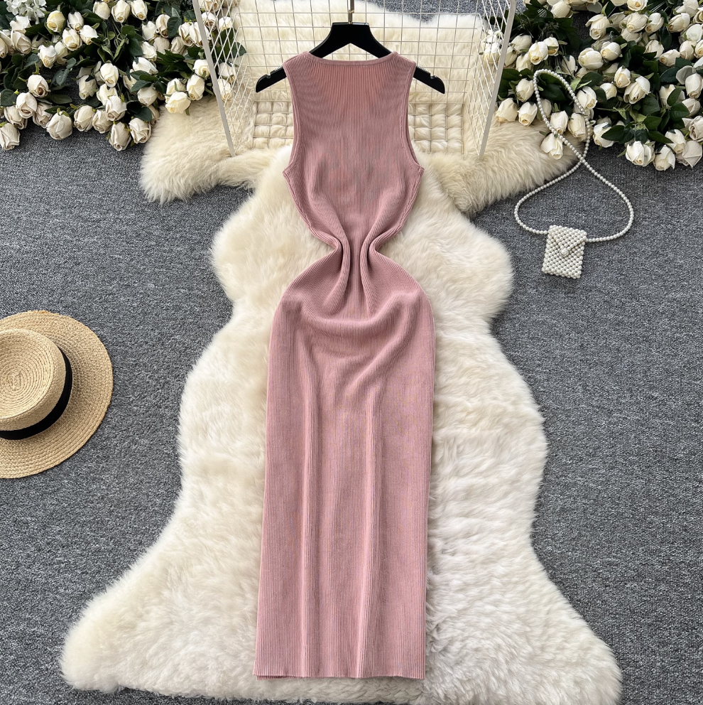 Sleeveless Single-breasted Knitted Dress