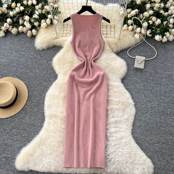 Sleeveless Single-breasted Knitted Dress