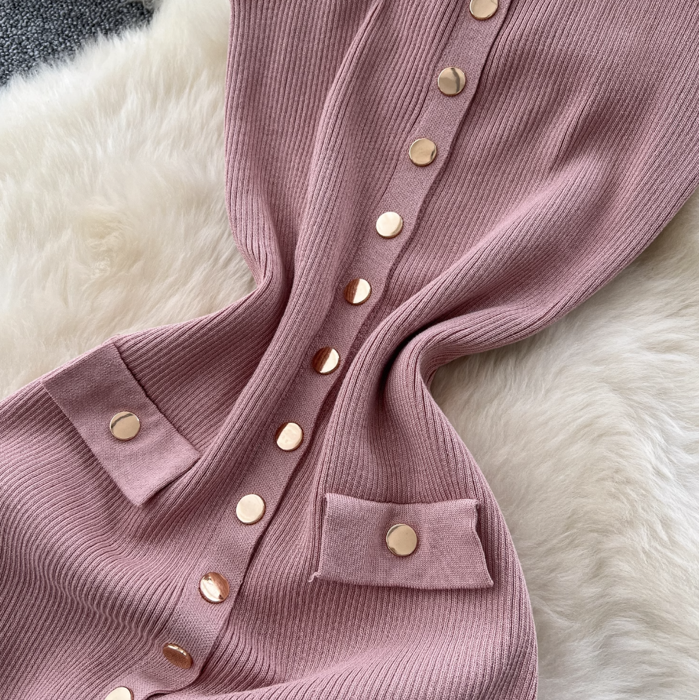 Sleeveless Single-breasted Knitted Dress