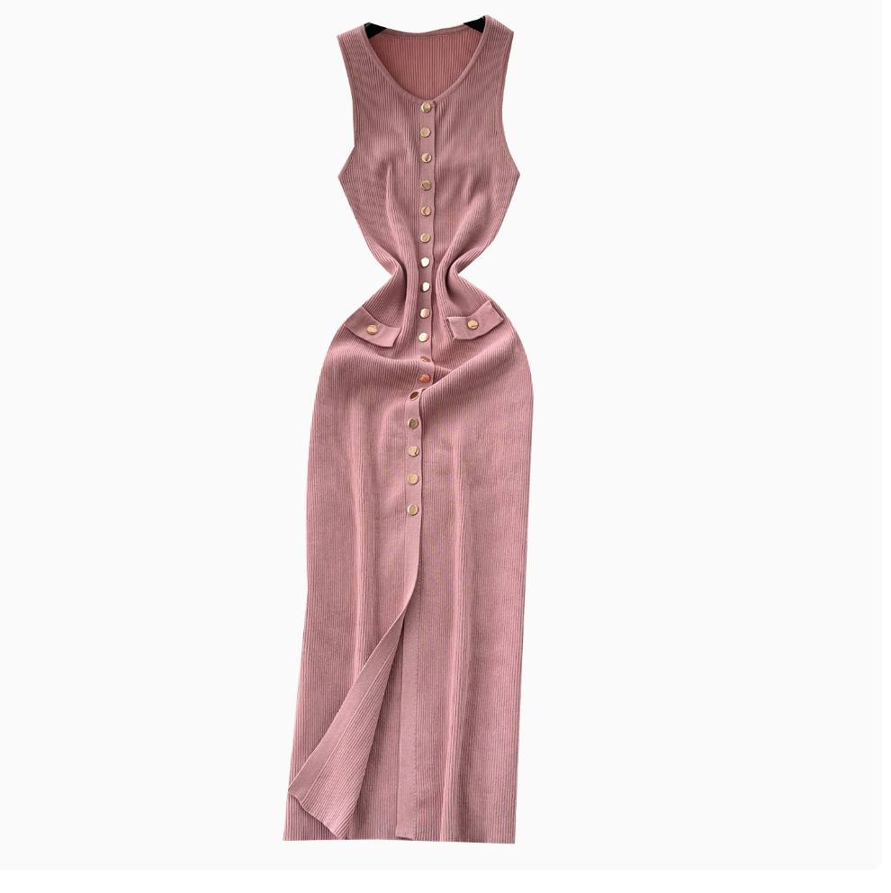 Sleeveless Single-breasted Knitted Dress