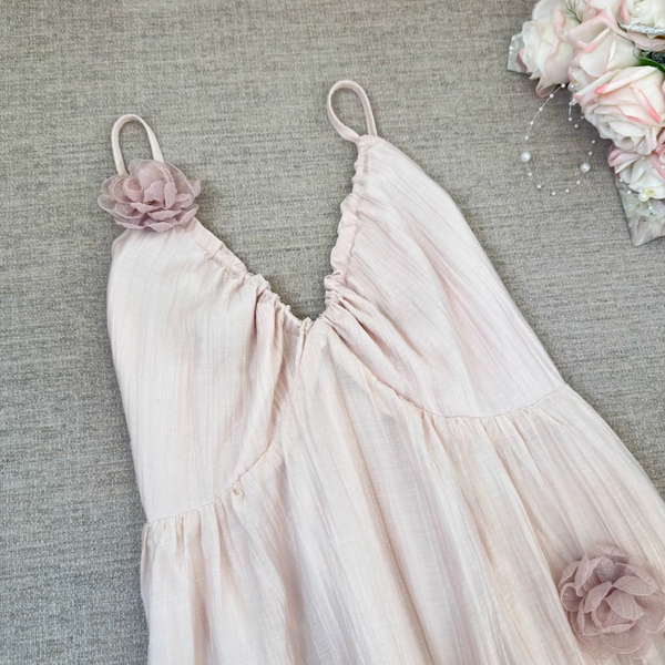 Backless 3d Floral Pink Slip Dress