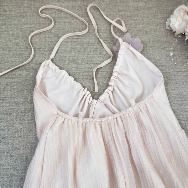 Backless 3d Floral Pink Slip Dress