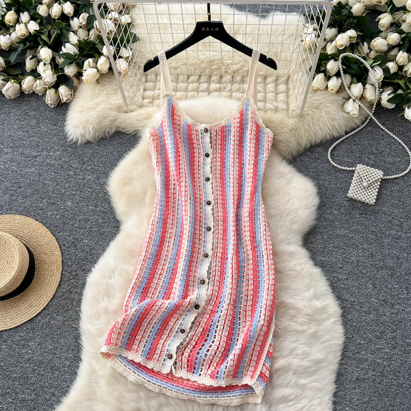 Bohemian Style Colorful Striped Slip Dress