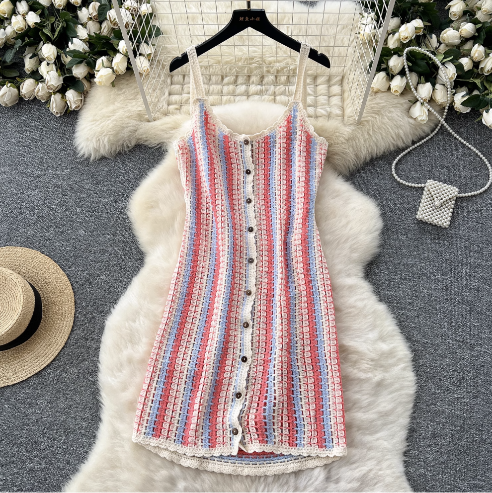 Bohemian Style Colorful Striped Slip Dress