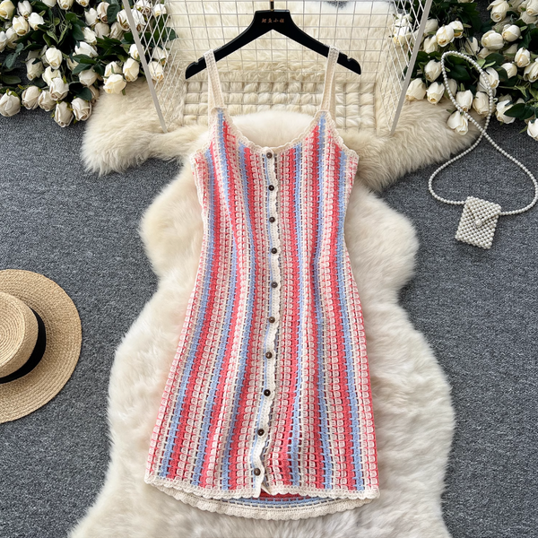 Bohemian Style Colorful Striped Slip Dress