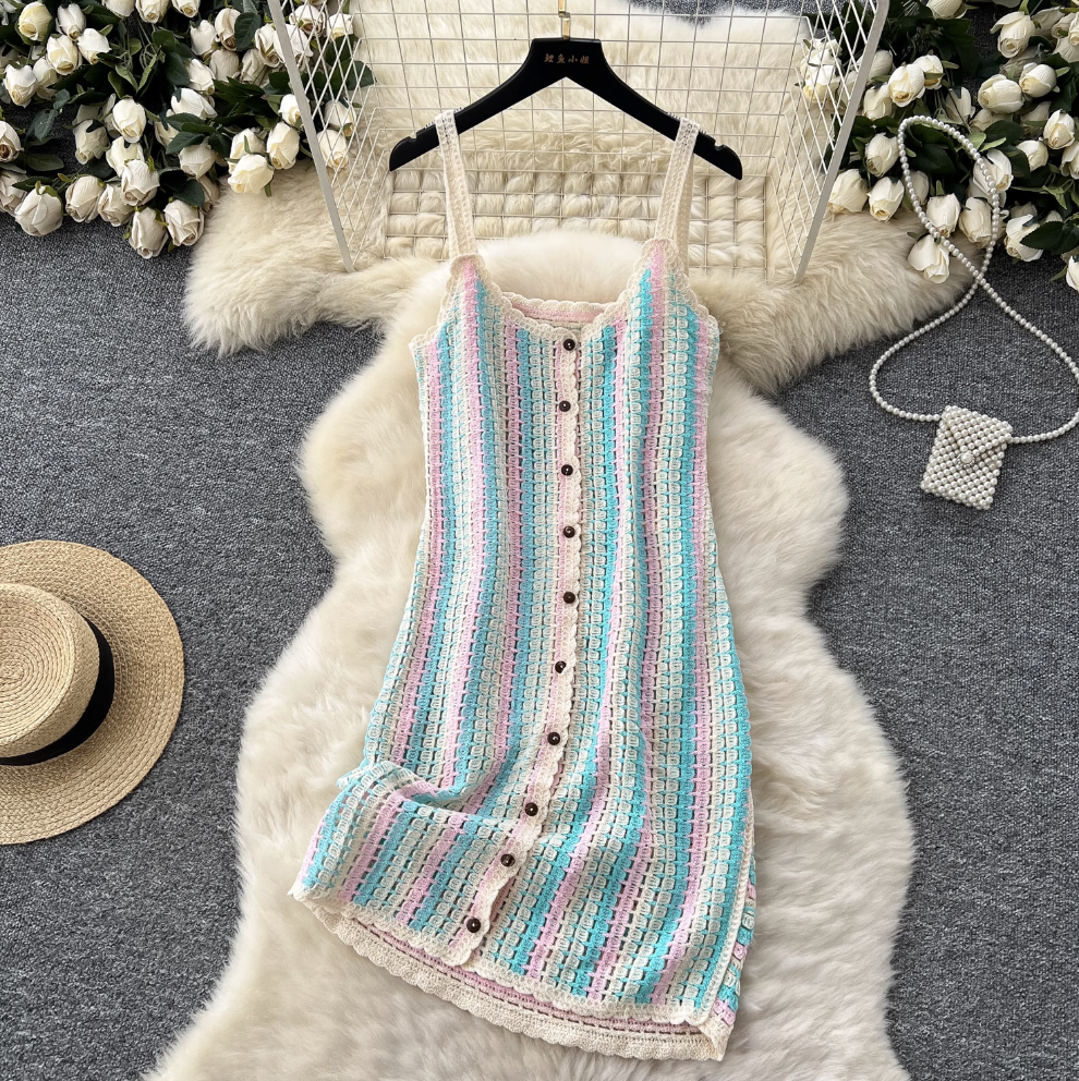 Bohemian Style Colorful Striped Slip Dress
