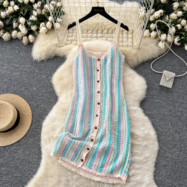 Bohemian Style Colorful Striped Slip Dress