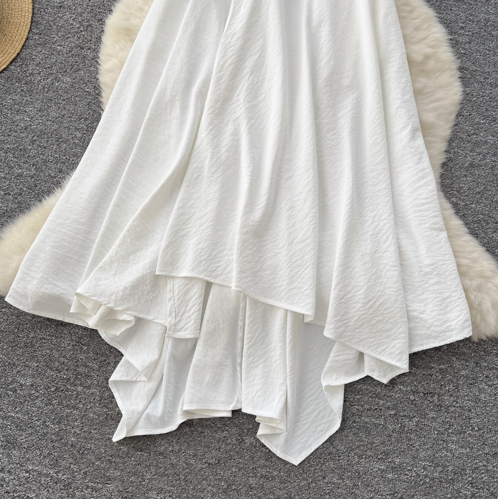 Irregular Design White Halter Dress