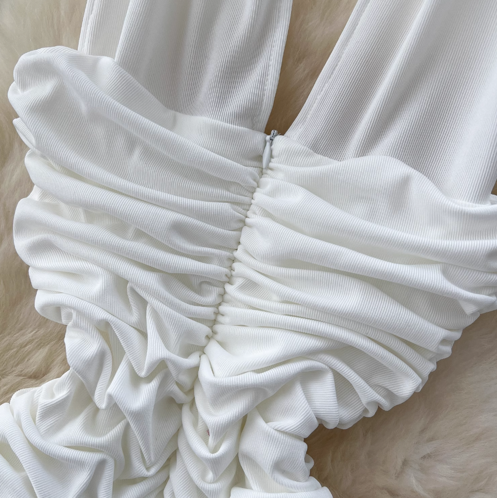 Irregular Design White Halter Dress