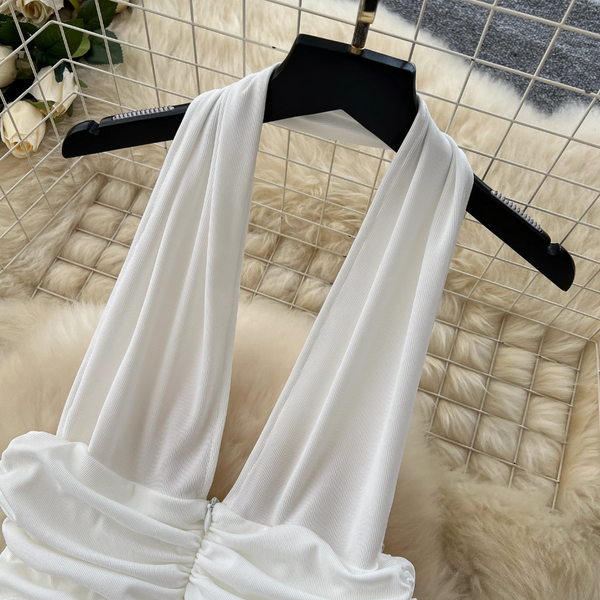 Irregular Design White Halter Dress