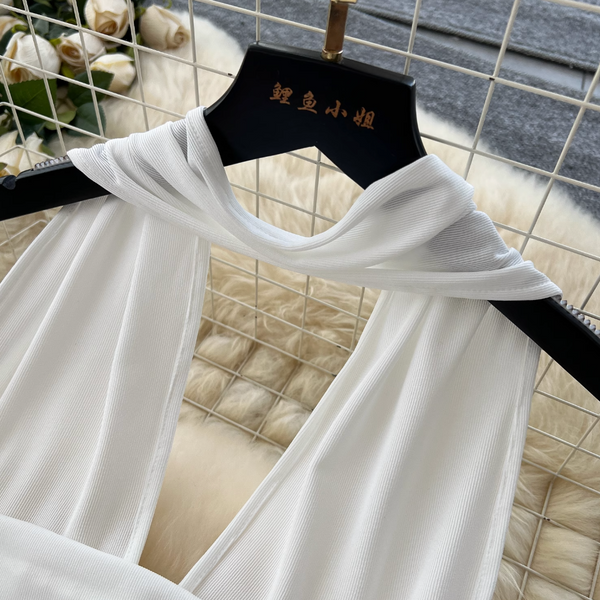 Irregular Design White Halter Dress