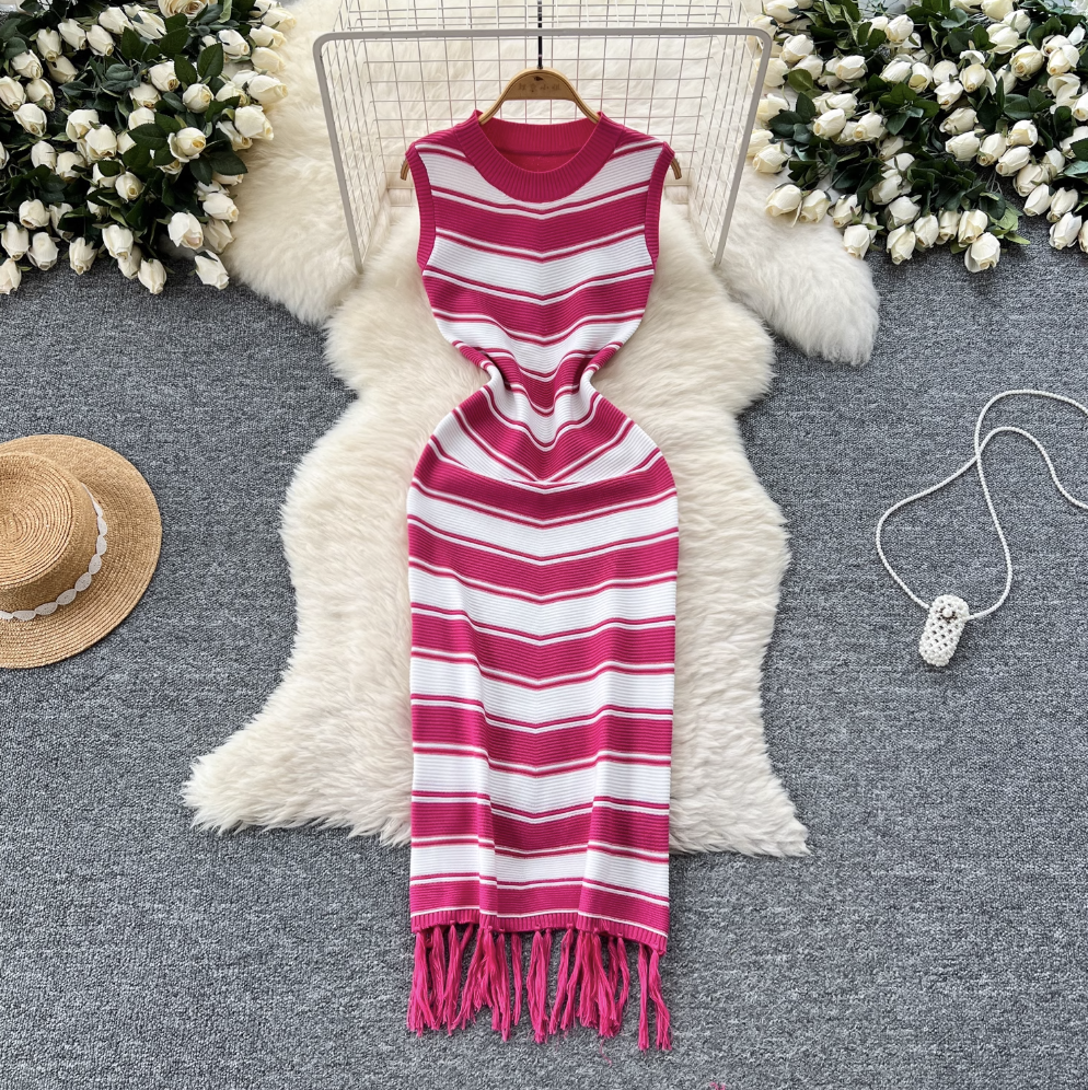 Color-blocking Striped Knitted Dress