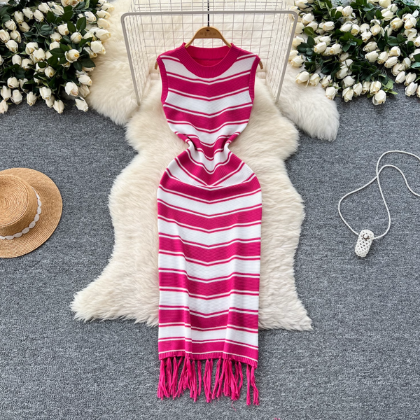 Color-blocking Striped Knitted Dress