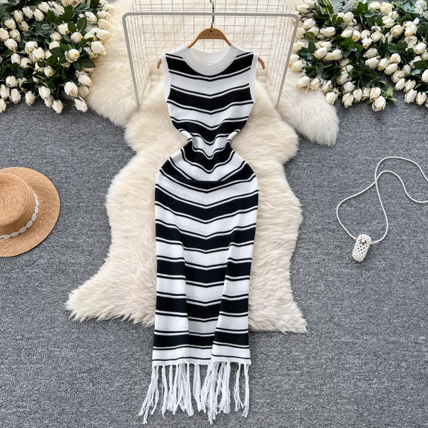 Color-blocking Striped Knitted Dress