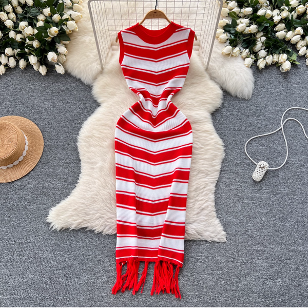 Color-blocking Striped Knitted Dress