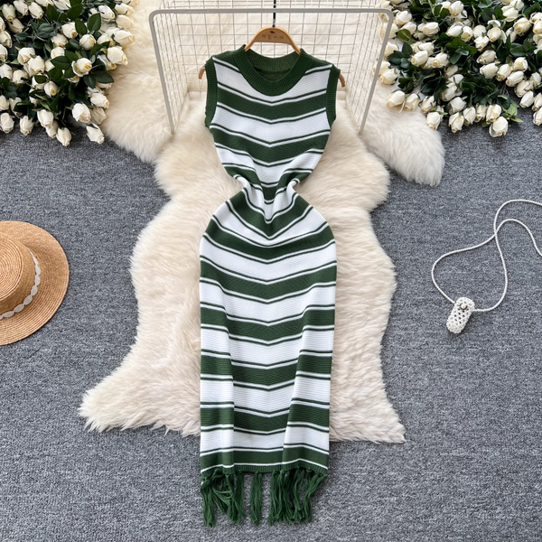 Color-blocking Striped Knitted Dress