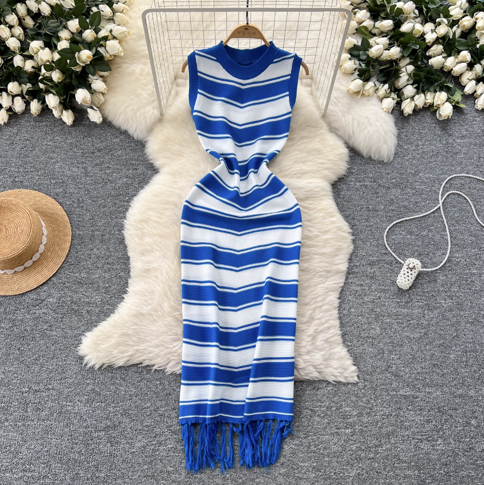 Color-blocking Striped Knitted Dress