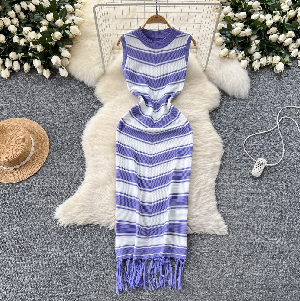 Color-blocking Striped Knitted Dress