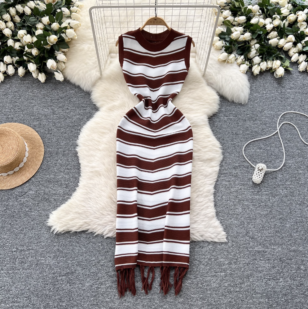Color-blocking Striped Knitted Dress
