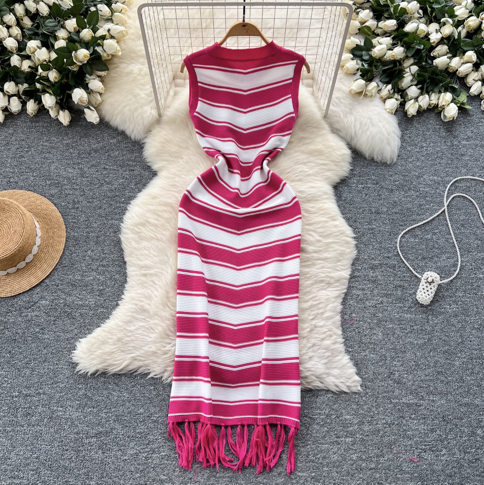 Color-blocking Striped Knitted Dress