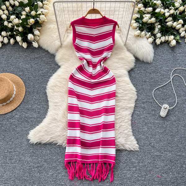 Color-blocking Striped Knitted Dress