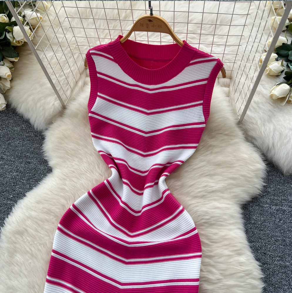 Color-blocking Striped Knitted Dress