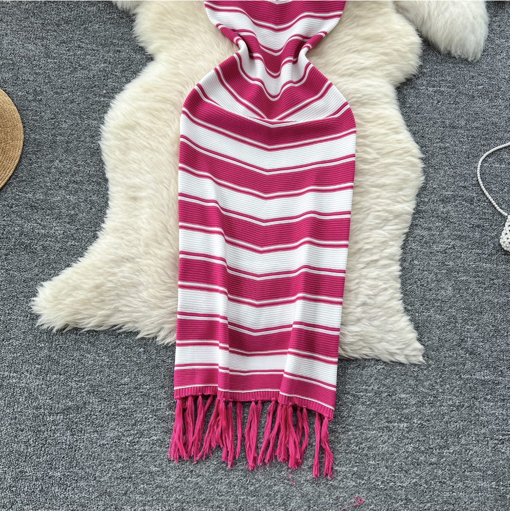 Color-blocking Striped Knitted Dress