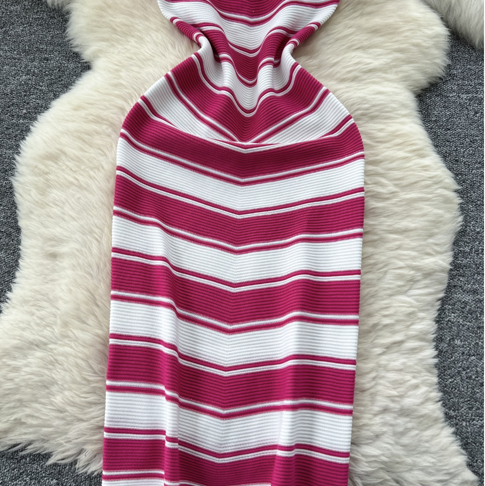 Color-blocking Striped Knitted Dress