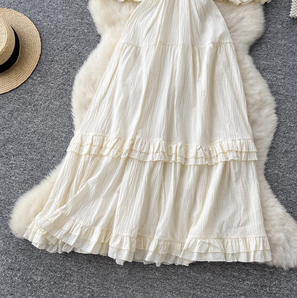 French Style V-neck Apricot Dress