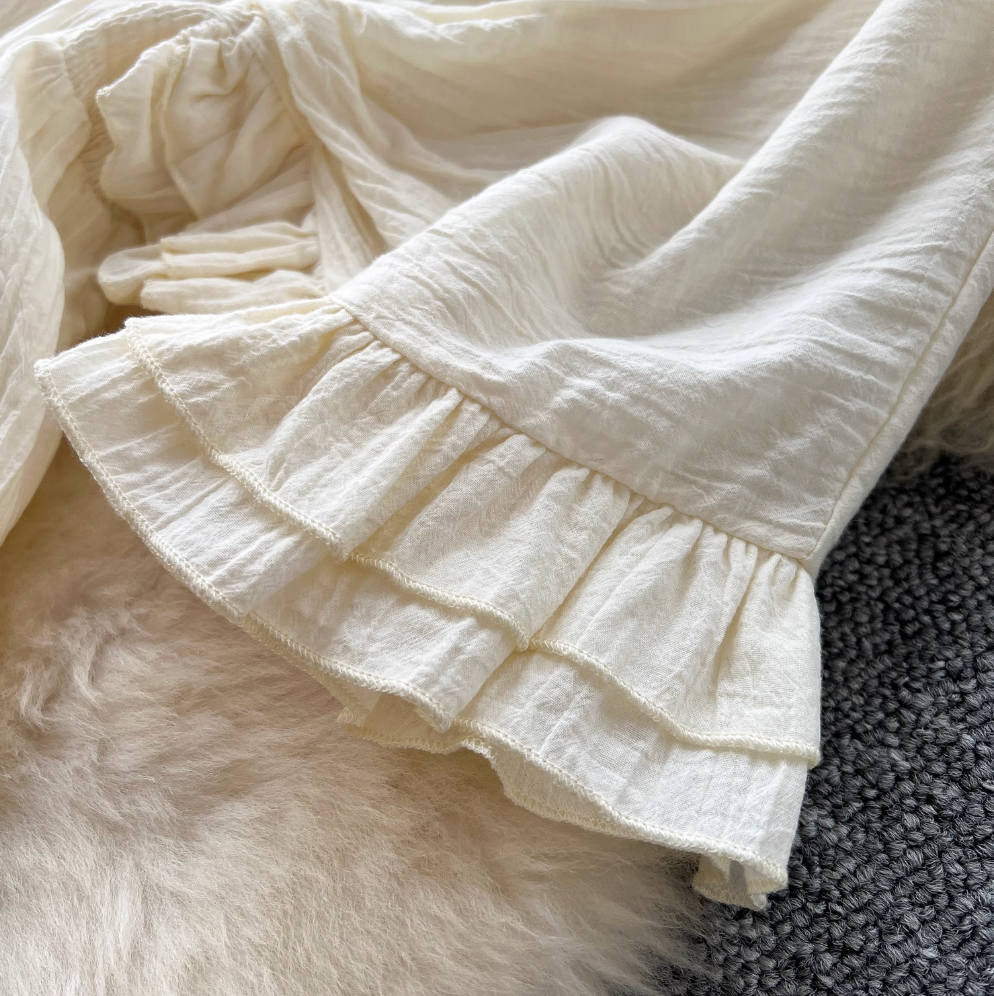 French Style V-neck Apricot Dress
