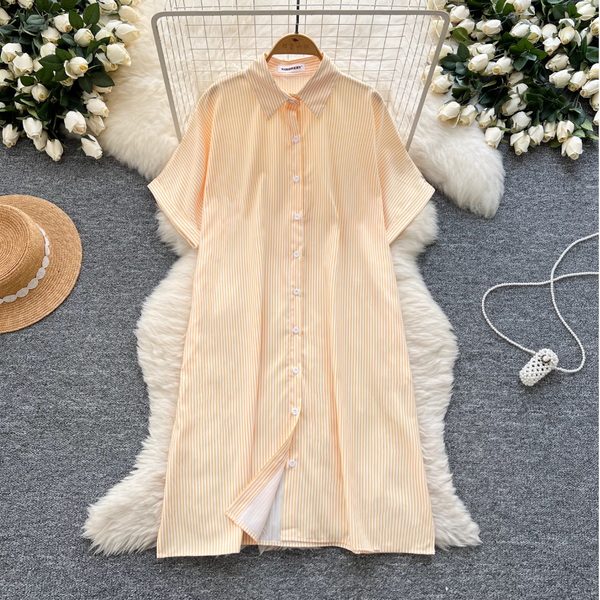 Chic Striped Printed Oversized Shirt Dress