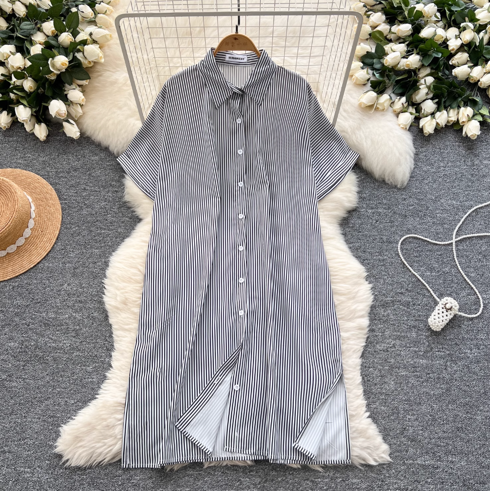 Chic Striped Printed Oversized Shirt Dress