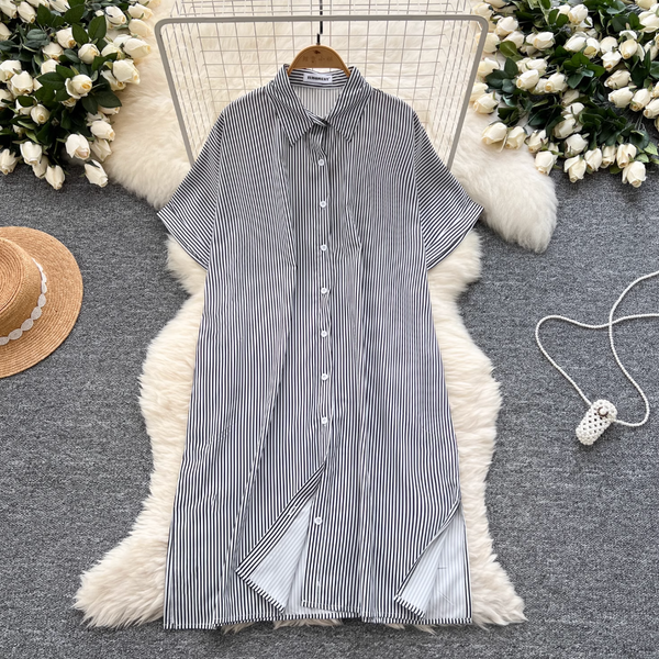 Chic Striped Printed Oversized Shirt Dress