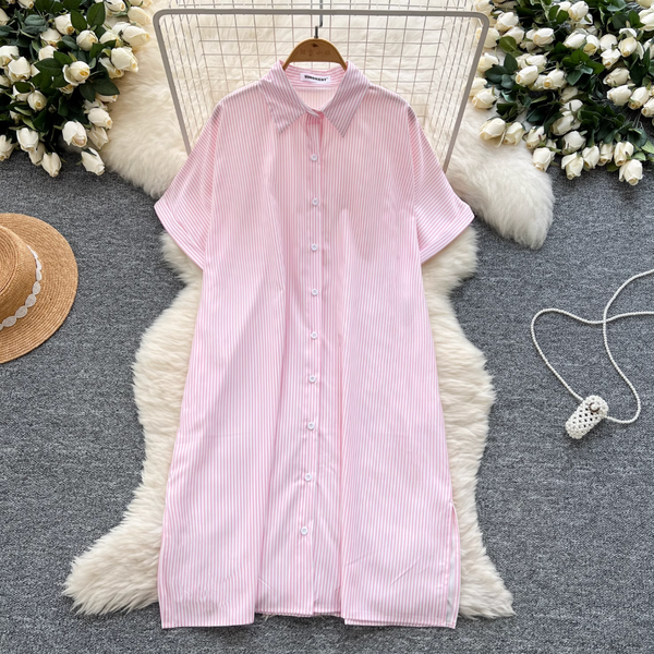 Chic Striped Printed Oversized Shirt Dress
